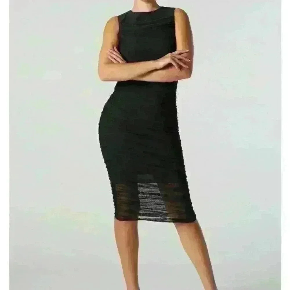 Rebel Sugar Gray trendy day 2 nite polyblend  fitted stretch mesh maxi dress M